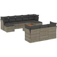 vidaXL 11-tlg. Garten-Sofagarnitur mit Kissen Grau Poly Rattan
