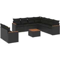 vidaXL 10-tlg. Garten-Sofagarnitur mit Kissen Schwarz Poly Rattan