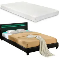 Corium LED Design Bett + Matratze 180 x 200 cm Kunst-Leder Schwarz Polster