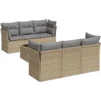 vidaXL 7-tlg. Garten-Sofagarnitur mit Kissen Beige Poly Rattan