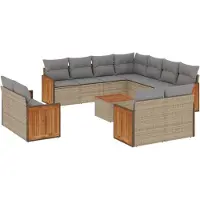 vidaXL 12-tlg. Garten-Sofagarnitur mit Kissen Beige Poly Rattan