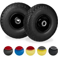 Relaxdays 2x Sackkarrenrad, pannensichere Vollgummireifen, 3.00-4" Stahlfelge, 20 mm Achse, 100 kg, 260 x 85 mm, schwarz