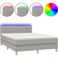 Syfax Boxspringbett mit Matratze & LED Hellgrau 140x200 cm Stoff
