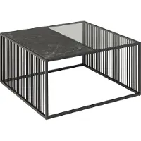 Ebuy24 Strington Couchtisch 80x80 cm Glas rauchfarbenen, schwarz Marmor Nachbildung.