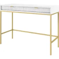 Selsey Vellore Schminktisch Schreibtisch mit Schubladen, Weiß mit geriffelten Fronten und goldenen Metallbeinen, 104 cm breit
