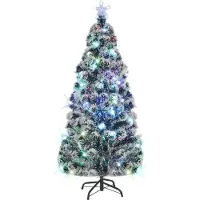 The Living Store Künstlicher Weihnachtsbaum mit Ständer/LED 180 cm Fiberoptik