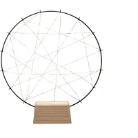 Konstsmide - LED Metallleuchter "kleiner Ring", mit Holz-Fuß, schwarz, mit Dimmer, mit an/aus Schalter, mit schwarzem Draht umwickelt, 100 bernsteinfarbene Dioden, 4,5V Innentrafo, 2W, schwarzes Kabel