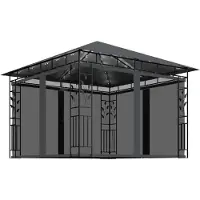 Syfax Pavillon mit Moskitonetz & LED-Lichterkette 3x3x2,73m Anthrazit