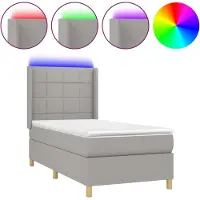 Syfax Boxspringbett mit Matratze & LED Hellgrau 90x190 cm Stoff