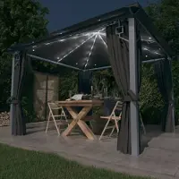 vidaXL Design Pavillon mit Vorhängen & LED-Lichterkette 3x3 m Anthrazit Alu - Pavillons & Partyzelte 2025 Neu6271316 3parcel