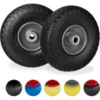 Relaxdays 2x Sackkarrenrad, pannensichere Vollgummireifen, 3.00-4" Stahlfelge, 20mm Achse, 100kg, 260x85mm, schwarz-grau