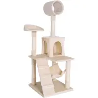 Lionto Kratzbaum, stilvoller 133 cm Katzenbaum mit Plüschbezug, robusten Sisalstämmen & vielseitigen Liegeflächen, beige