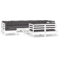 vidaXL 10-tlg. Garten-Lounge-Set mit Kissen Weiß Kiefer Massivholz