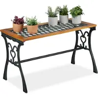 Relaxdays Gartentisch rechteckig, Outdoor, Vintage-Design, Holz & Gusseisen, HBT 58x98x47 cm, Balkontisch, natur-schwarz