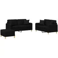 vidaXL 3-tlg. Sofagarnitur mit Kissen Schwarz Stoff