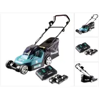 Makita DLM 432 PT4 Akku Rasenmäher 36 V ( 2x 18 V ) 43 cm Brushless + 4x Akku 5,0 Ah + Doppel Ladegerät
