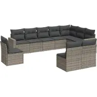 vidaXL 10-tlg. Garten-Sofagarnitur mit Kissen Grau Poly Rattan