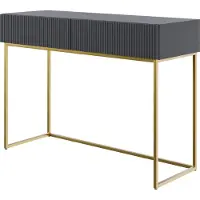 Selsey VELDIO - Schminktisch mit zwei Schubladen und goldenem Metallgestell, Graubeige Taupe, 110 cm