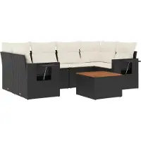 vidaXL 7-tlg. Garten-Sofagarnitur mit Kissen Schwarz Poly Rattan