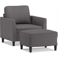 vidaXL Sessel mit Hocker Grau 60 cm Kunstleder