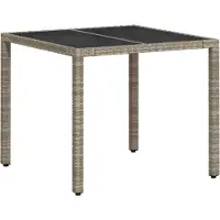 vidaXL Gartentisch mit Glasplatte Hellgrau 90x90x75 cm Poly Rattan