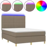 Syfax Boxspringbett mit Matratze & LED Taupe 140x200 cm Stoff