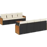 vidaXL 9-tlg. Garten-Sofagarnitur mit Kissen Schwarz Poly Rattan