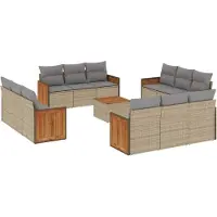 vidaXL 13-Tlg Garten-Sofagarnitur mit Kissen Beige Poly Rattan 3259924