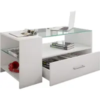 VCM Holz Couchtisch mit ESG-Sicherheitsglas | Sofatisch mit ausreichend Stauraum | Maße ca. H. 45 x B. 100 x T. 50 cm | Wohnzimmertisch mit Schublade - Tindala