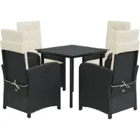 vidaXL 5-tlg. Garten-Essgruppe mit Kissen Schwarz Poly Rattan