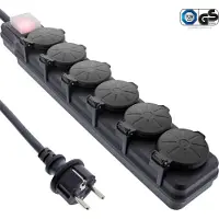InLine 16496Q, 10 m, Typ F, IP44, Schwarz, Kunststoff, 6 AC-Ausgänge
