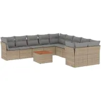 vidaXL 11-tlg. Garten-Sofagarnitur mit Kissen Beige Poly Rattan