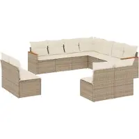 vidaXL 11-tlg. Garten-Sofagarnitur mit Kissen Beige Poly Rattan