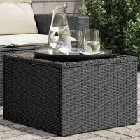 Prolenta Maison Exclusive - Gartentisch mit Glasplatte Schwarz 55 x 55 x 37 cm Poly Rattan