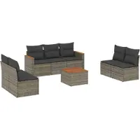 vidaXL 8-tlg. Garten-Sofagarnitur mit Kissen Grau Poly Rattan