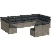 vidaXL 12-tlg. Garten-Sofagarnitur mit Kissen Grau Poly Rattan