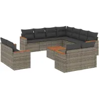 vidaXL 12-tlg. Garten-Sofagarnitur mit Kissen Grau Poly Rattan