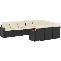 vidaXL 10-tlg. Garten-Sofagarnitur mit Kissen Schwarz Poly Rattan