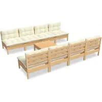 vidaXL 9-tlg. Garten-Lounge-Set mit Creme Kissen Massivholz Kiefer