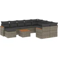 vidaXL 11-tlg. Garten-Sofagarnitur mit Kissen Grau Poly Rattan