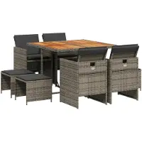 vidaXL 9-tlg. Garten-Essgruppe mit Kissen Grau Poly Rattan