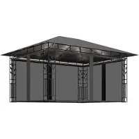 Syfax Pavillon mit Moskitonetz & LED-Lichterkette 4x3x2,73m Anthrazit