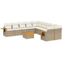 vidaXL 11-tlg. Garten-Sofagarnitur mit Kissen Beige Poly Rattan