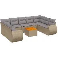 vidaXL 10-tlg. Garten-Sofagarnitur mit Kissen Beige Poly Rattan