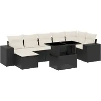 vidaXL 8-tlg. Garten-Sofagarnitur mit Kissen Schwarz Poly Rattan