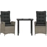 vidaXL 3-tlg. Garten-Essgruppe mit Kissen Grau Poly Rattan