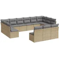 vidaXL 13-tlg. Garten-Sofagarnitur mit Kissen Beige Poly Rattan