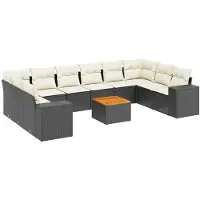vidaXL 11-tlg. Garten-Sofagarnitur mit Kissen Schwarz Poly Rattan