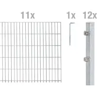 Alberts Doppelstabmattenzaun 8-6-8, Matten 2,50 m, Höhe 2,43 m, Länge 27,5 m, feuerverzinkt, Zaun als Komplettset, Pfosten mit Abdeckleiste 60x40 mm