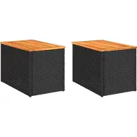 Syfax Garten-Beistelltische 2 Stk Schwarz 55x34x37cm Poly Rattan Holz